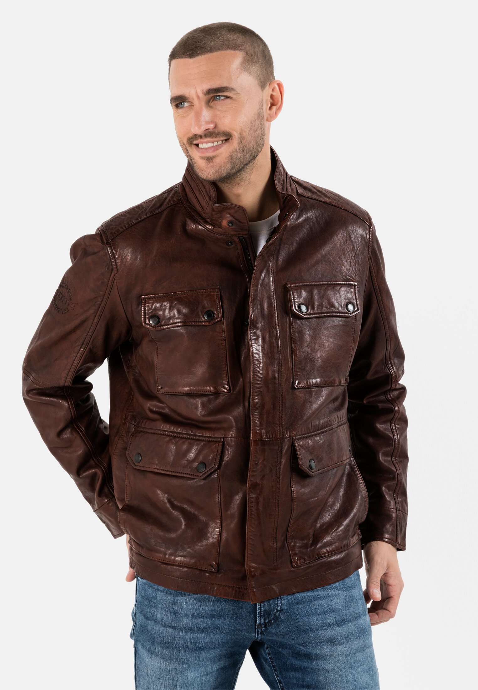 Leather jacket with lined genuine for Herren in Brown | 62