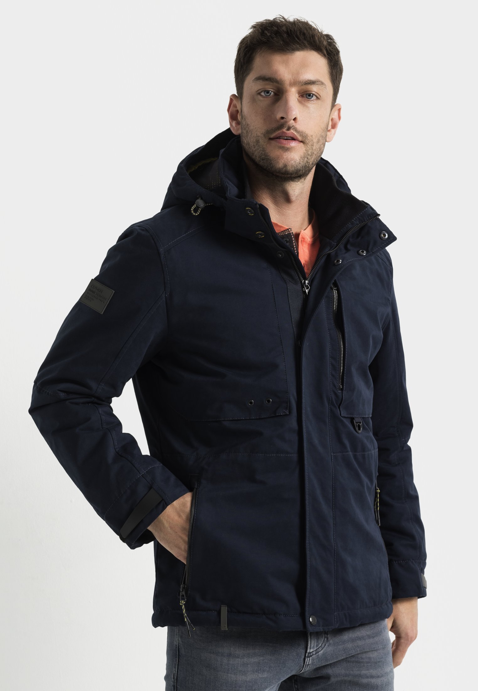 Jacket with high-necked collar and hood | Dark Blue | 48 | 420200-4E74 ...