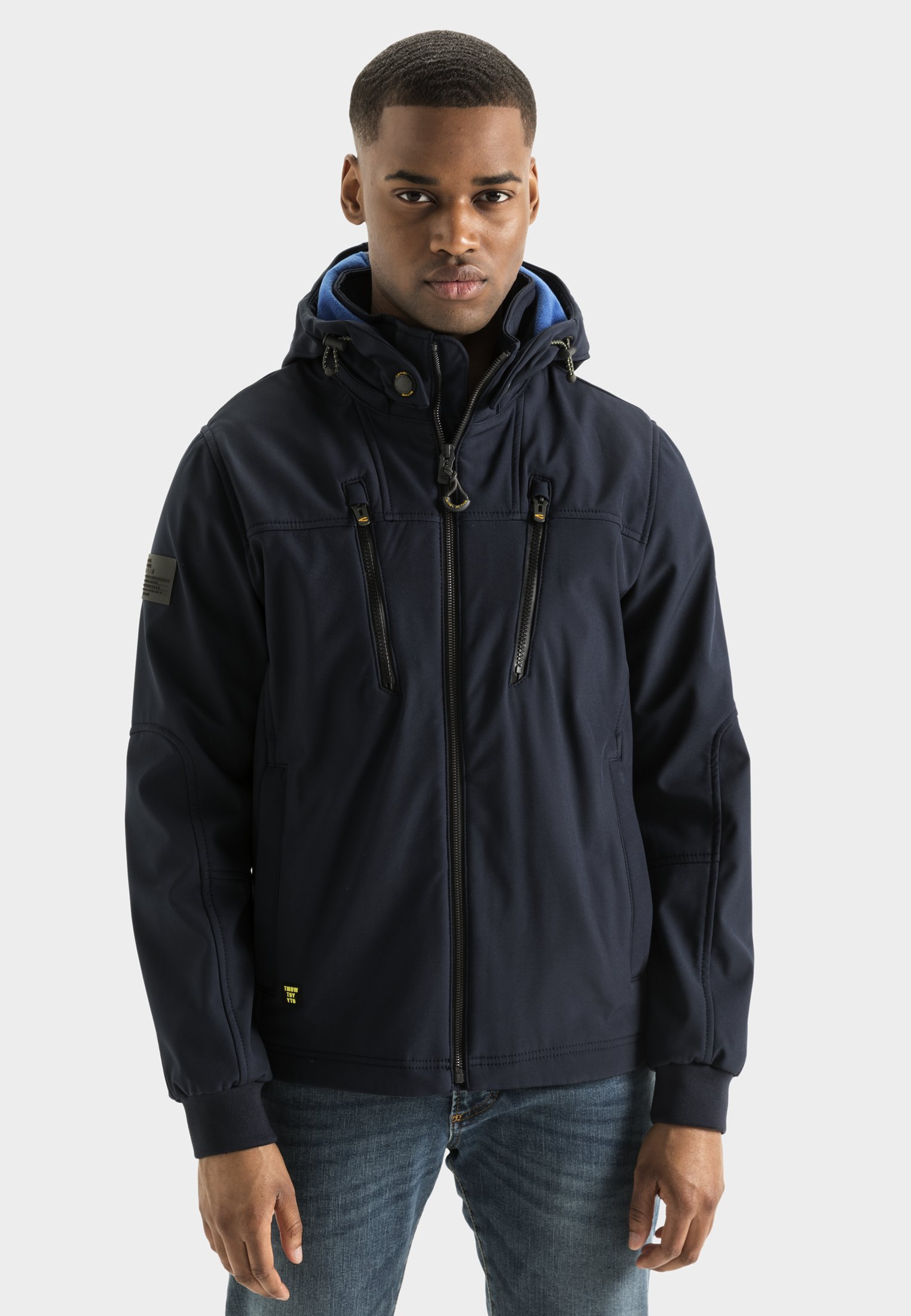 Softshell jacket with stand-up collar and hood | Dark Blue | 52 ...