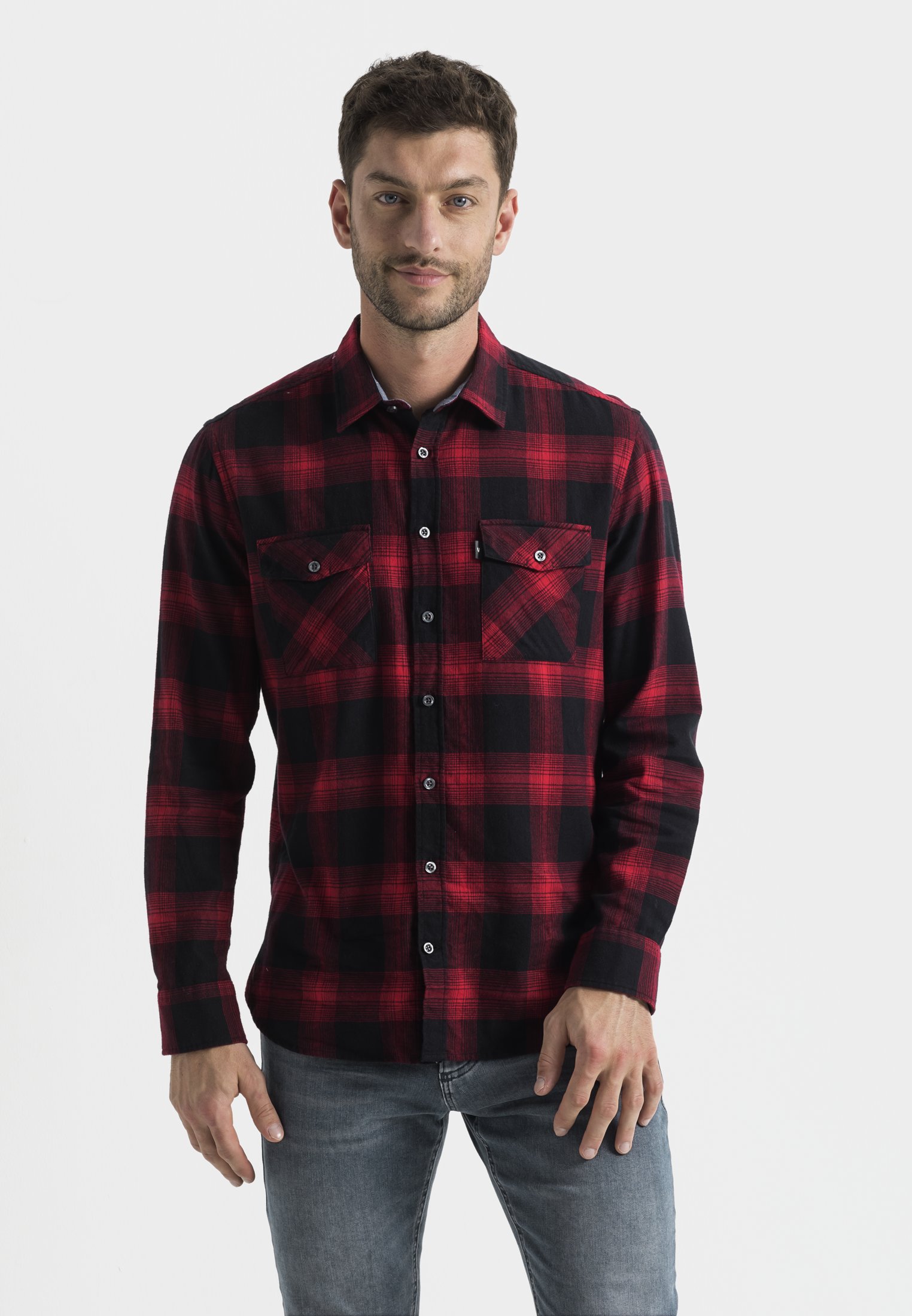 Flannel check shirt in pure cotton | Red | S | 409145-4S45-52-S