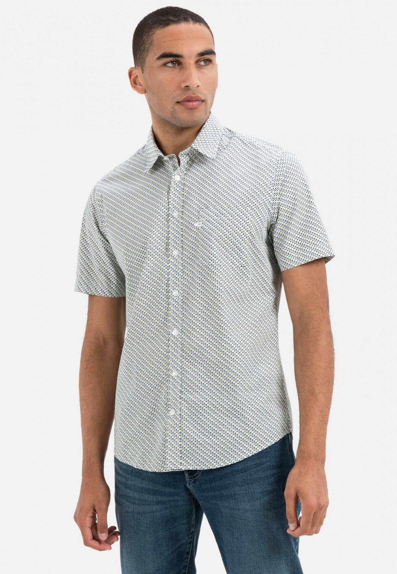 Short sleeve cotton shirt with Kent collar - Size: S | Colour: Blue-White