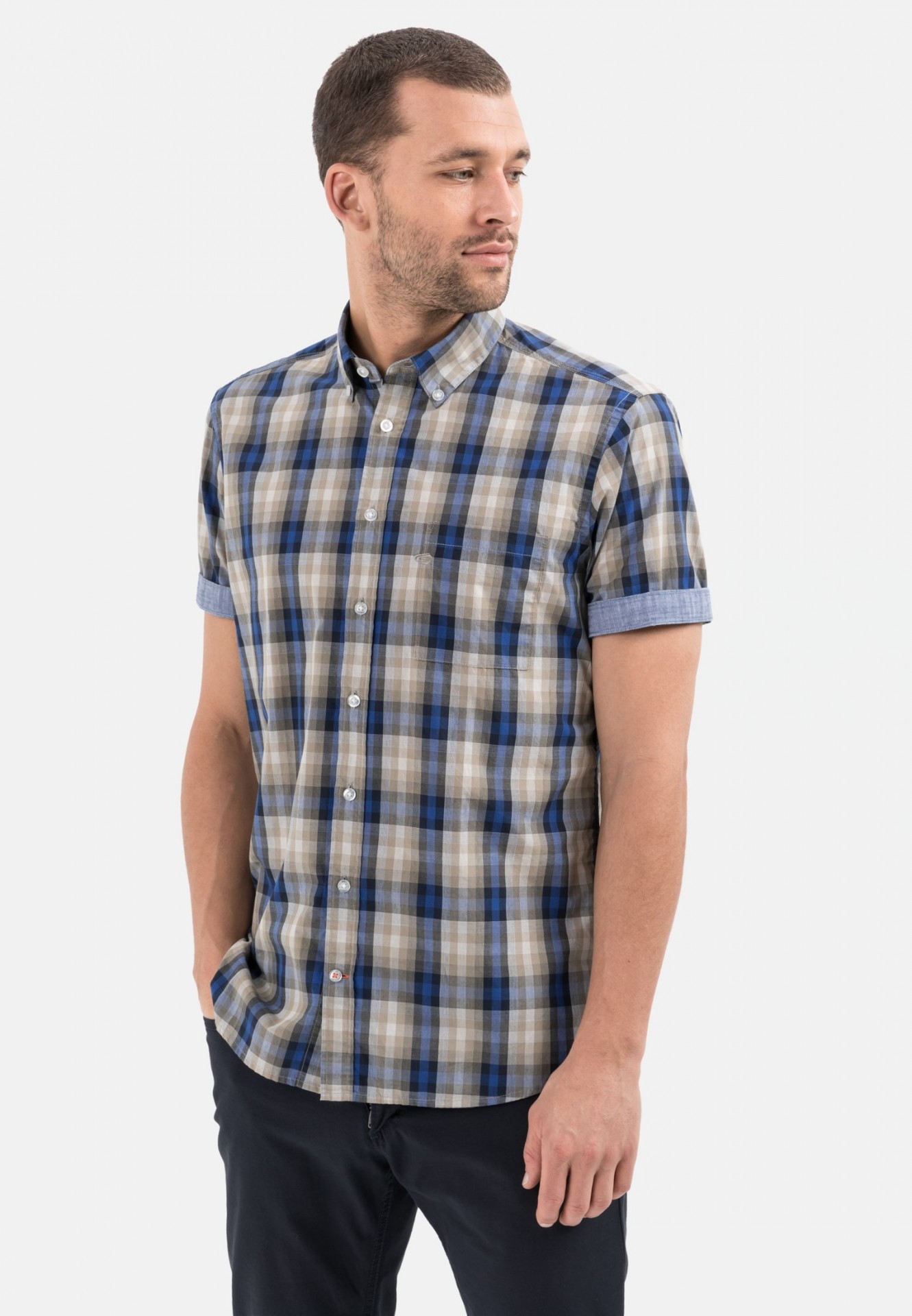 Cotton short sleeve check shirt - Colour: Blue